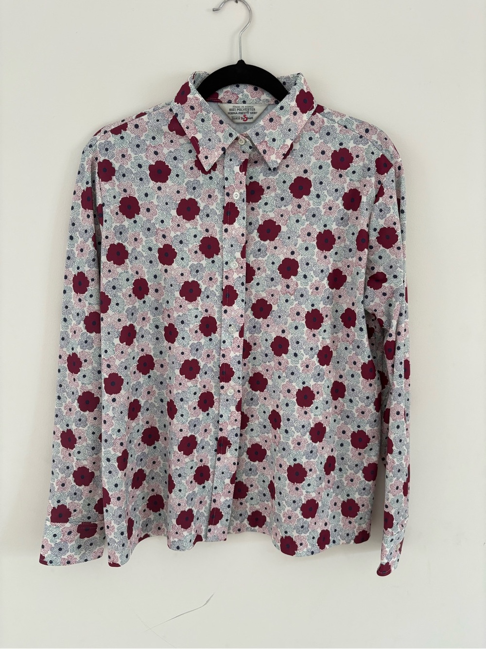 Vintage Polyester Floral Print Button Up Shirt 1970s